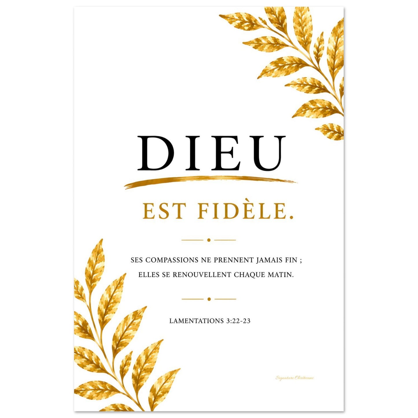Affiche verset biblique sur fond blanc de la marque signature chrétienne