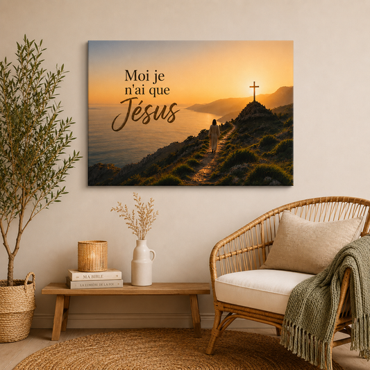 Tableau moi je n'ai que jésus dans un coin beige et lumineux
