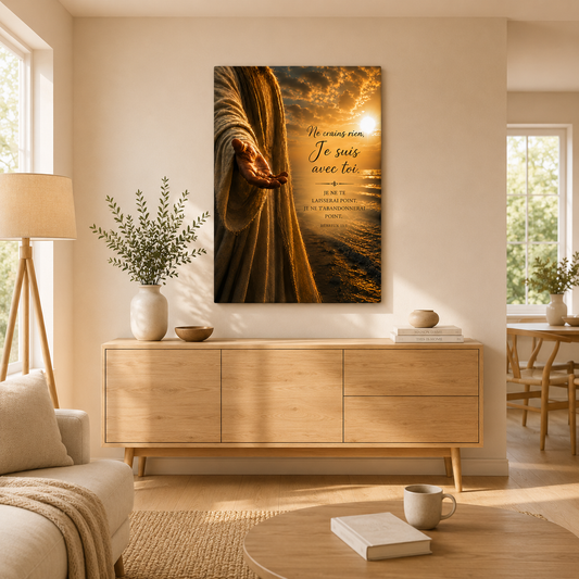 Tableau main de dieu vertical dans salon lumineux