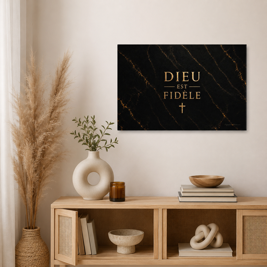 Tableau marbre dans un coin d'un salon beige