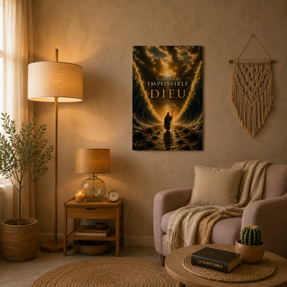 Affiche biblique dans salon bohème chrétien