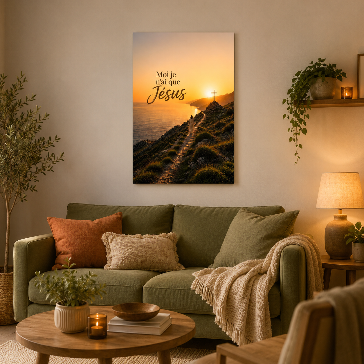 Affiche chrétienne jesus dans salon coloré