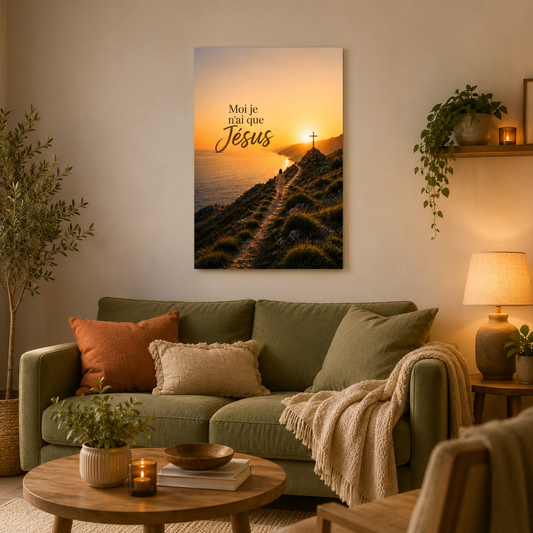 Affiche chrétienne jesus dans salon coloré