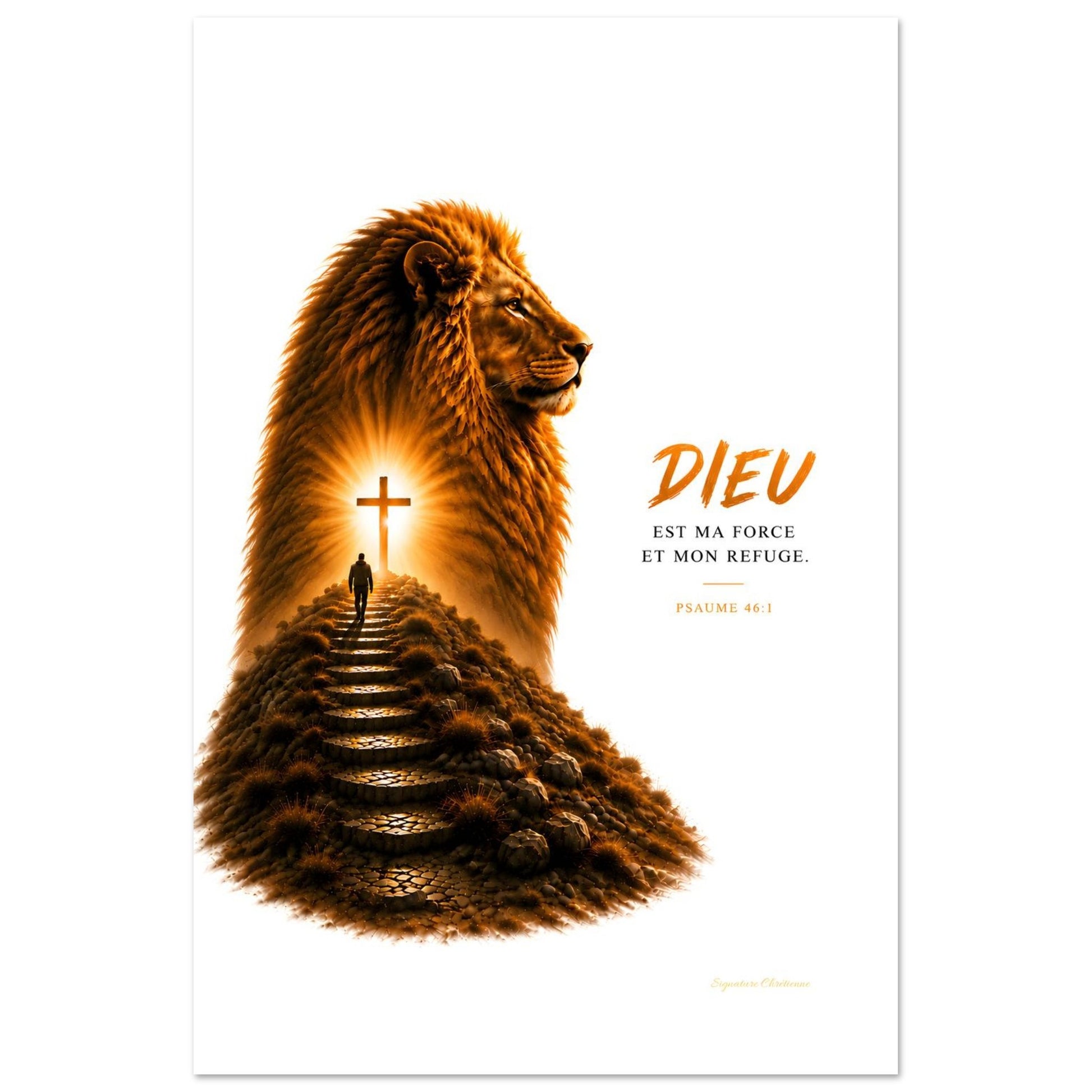 Affiche lion sur fond blanc de la marque signature chrétienne