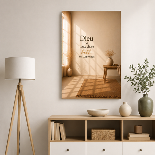 Affiche chrétienne minimaliste dans coin de salon