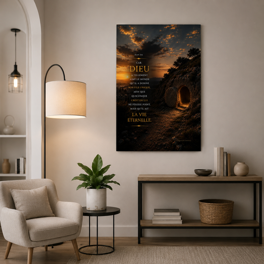 Affiche chrétienne résurrection de jesus dans salon