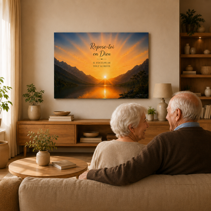 Couple contemplant le tableau contemporain dans un salon lumineux