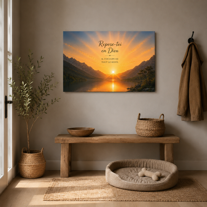 Tableau contemporain chrétien dans une entrée moderne avec décoration murale inspirante