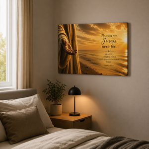 Tableau chrétien Main de Dieu dans une chambre moderne avec verset biblique inspirant