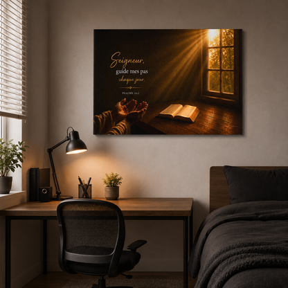 Grand tableau horizontal de la marque signature chrétienne dans une chambre d'homme