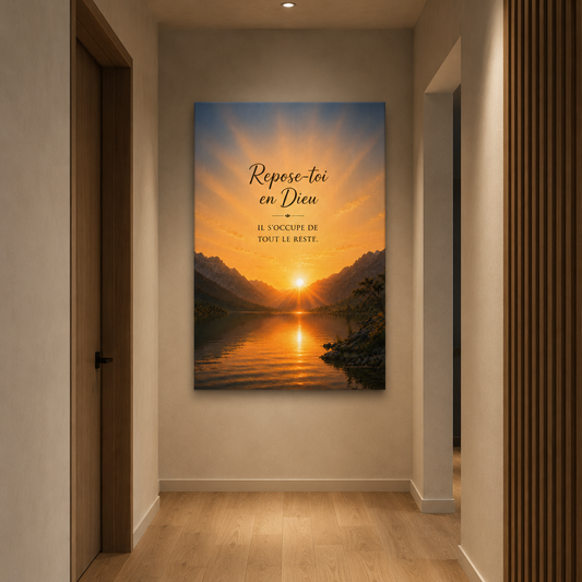 Tableau contemporain vertical dans un couloir avec décoration murale élégante