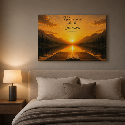 Tableau des noce de mariage pour couple chrétien dans une chambre