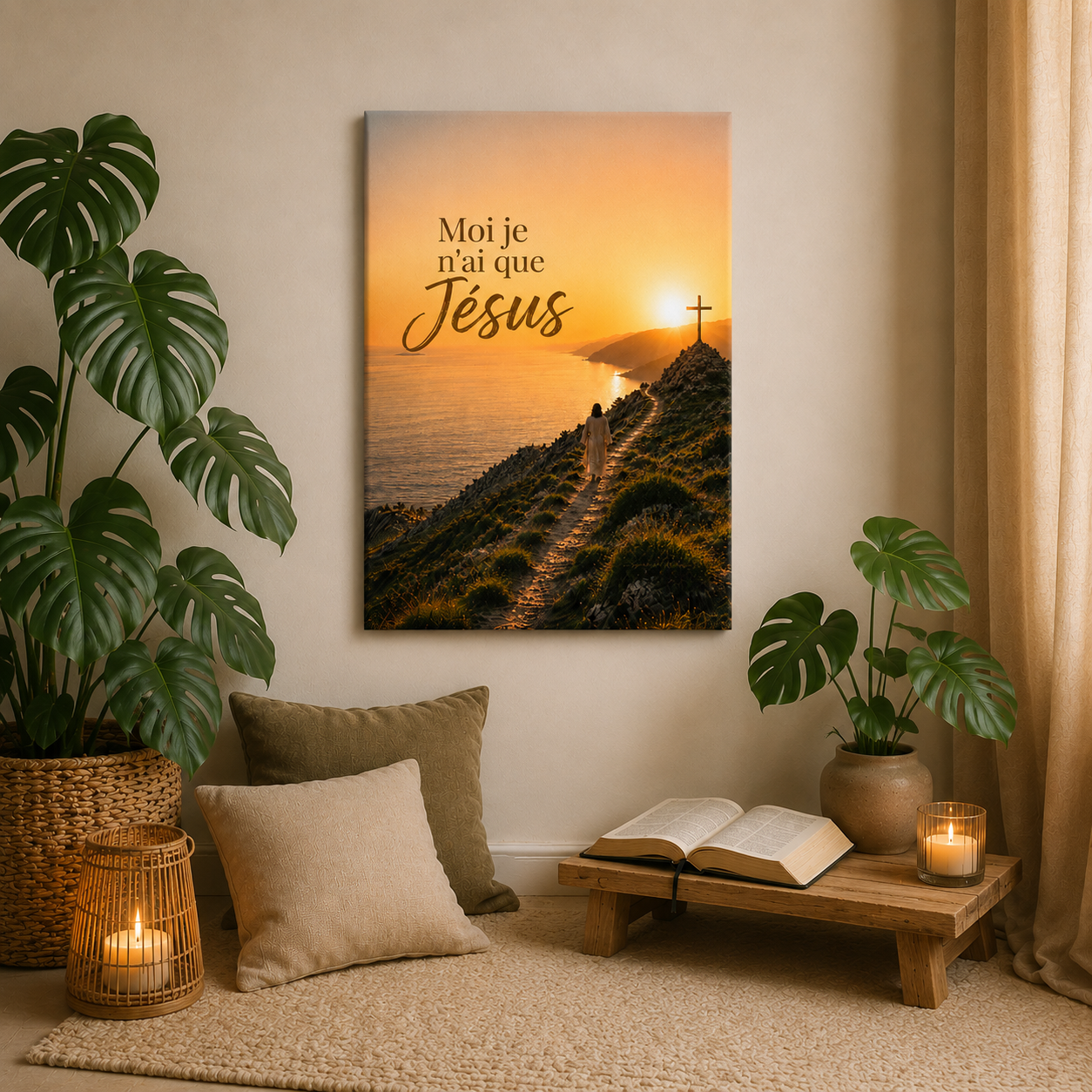 Tableau jésus vertical dans coin de prière