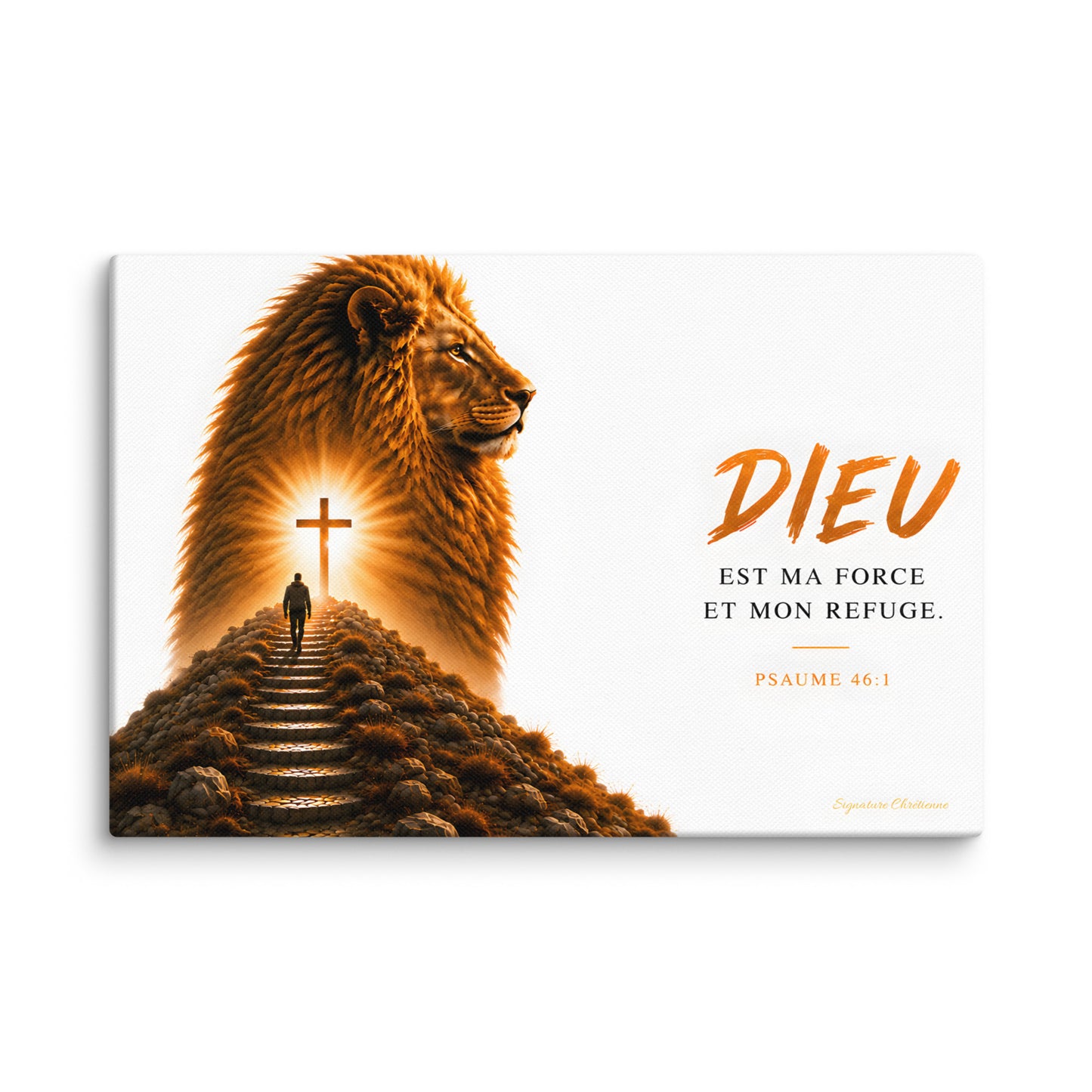Tableau lion avec toile canvas premium, châssis en bois épais et crochet métallique intégré