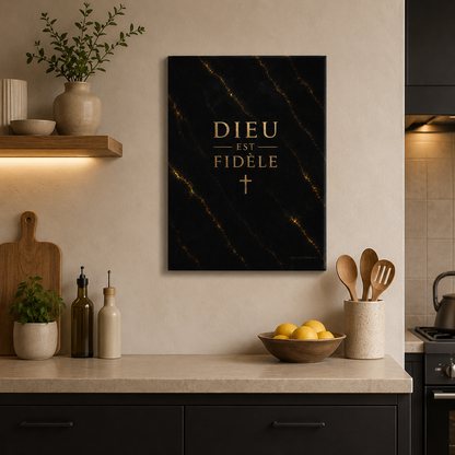Tableau marbre vertical de la marque signature chrétienne dans une cuisine