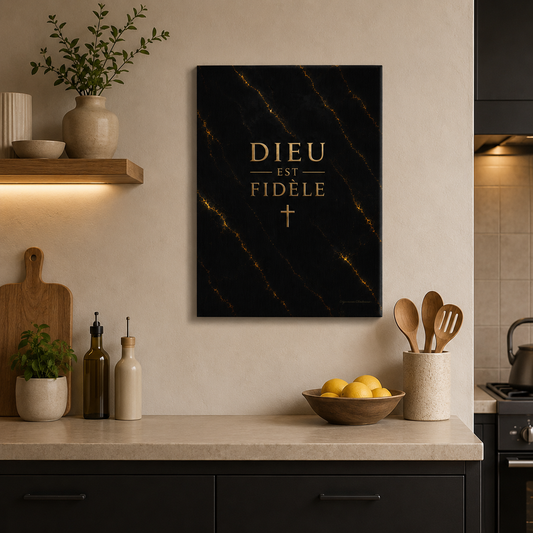 Tableau marbre vertical de la marque signature chrétienne dans une cuisine