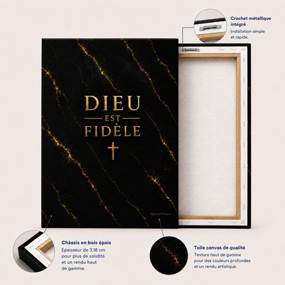 Détails d'un tableau marbre avec toile canvas premium, châssis en bois épais et crochet métallique intégré