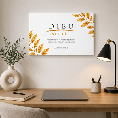 Tableau horizontal verset biblique dans coin de bureau 
