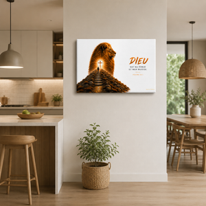 Tableau verset biblique horizontal u mur d'une cuisine de chrétien