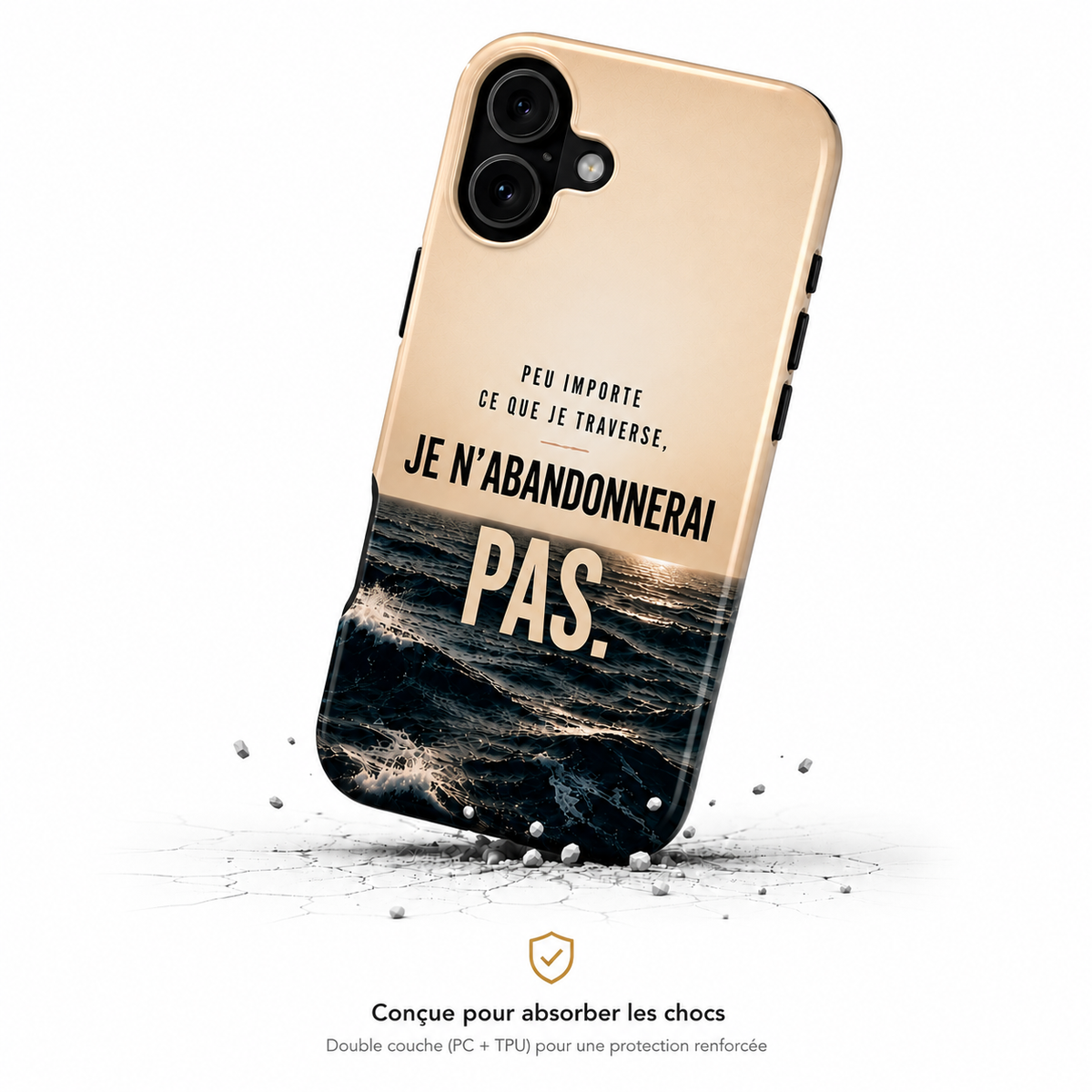 Coque de téléphone conçue pour absorber les chocs.
